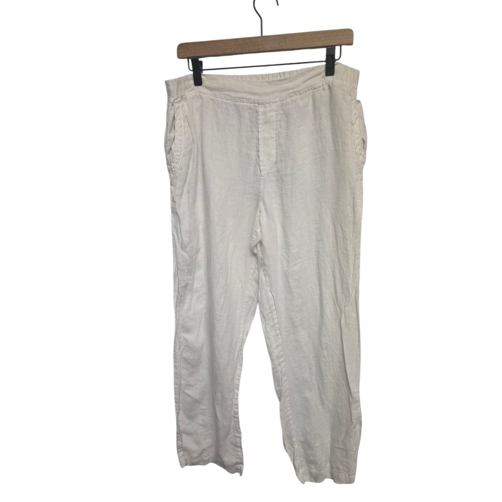VIKOLINO Linen Blend Elastic‎ Waist Relaxed Fit Cropped Pants M L Beige